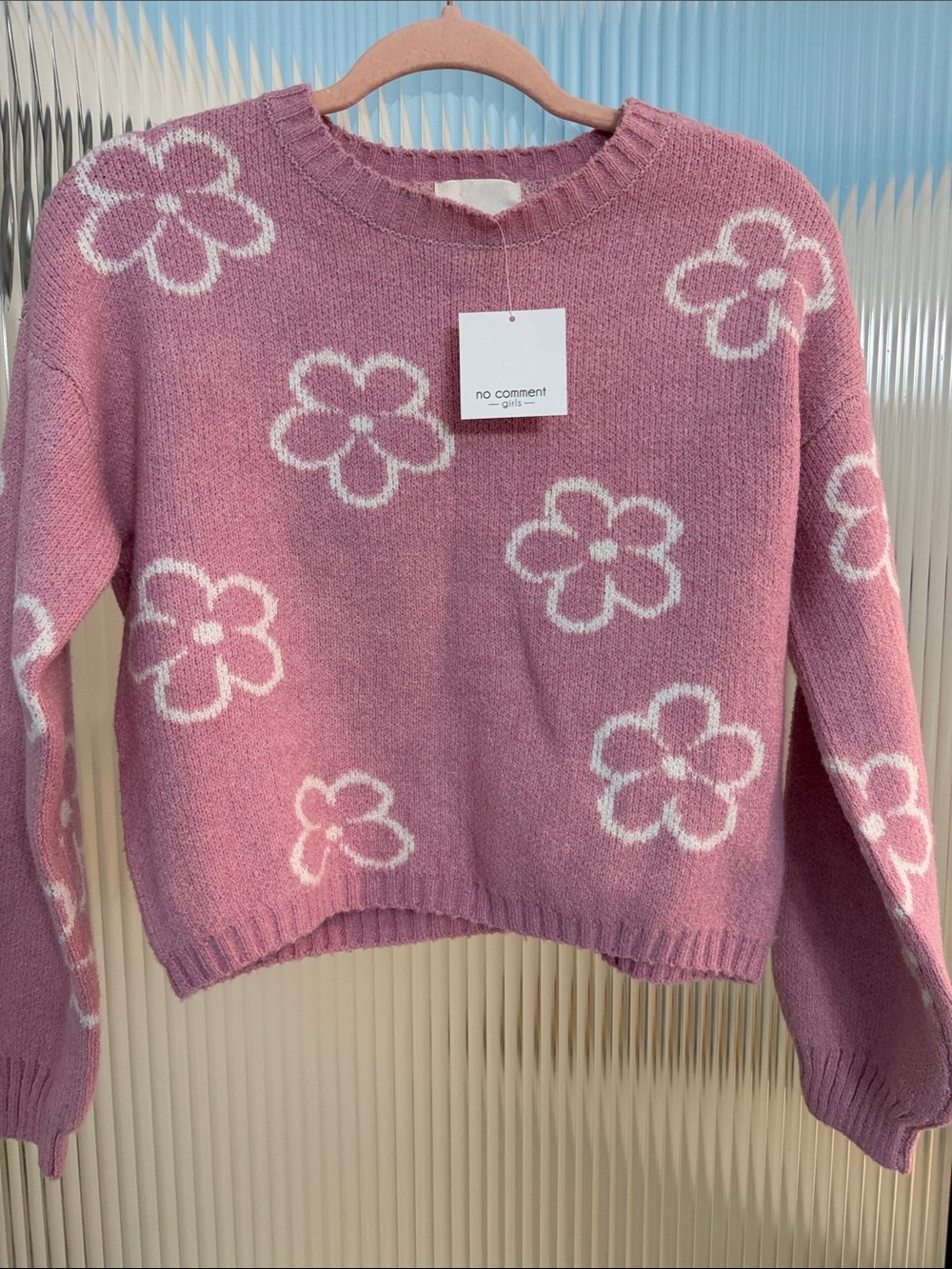 No Comment Girls Pink Floral Crewneck Sweater
